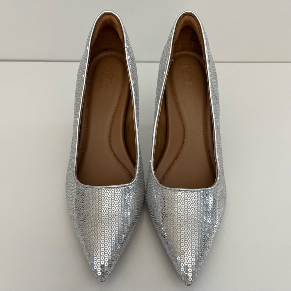 NORDSTROM Paige Pointed Toe Sequin Pump In Silver NEW - Picture 6 of 13